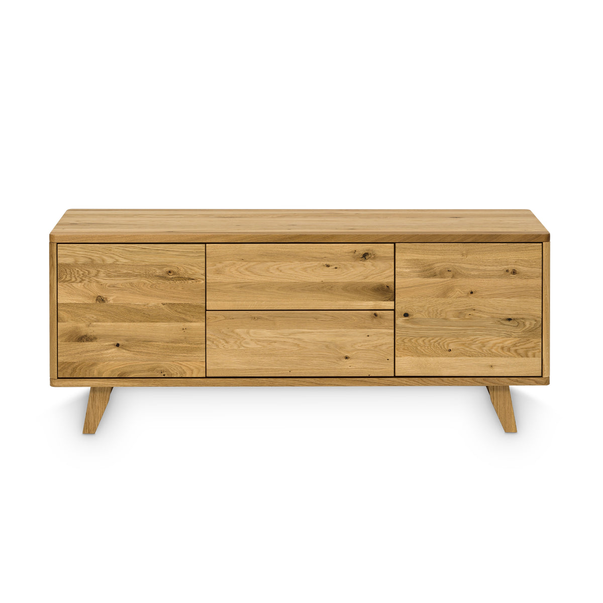 Modernes Lowboard aus Massivholz mit schlichten Schubladen und Türen 