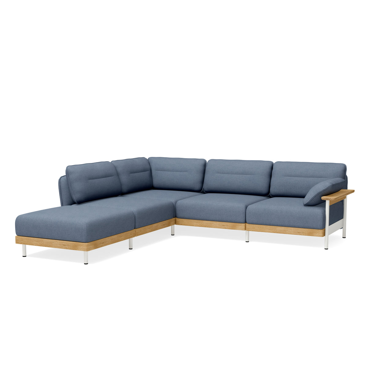 Ecksofa mit Pouf - Eiche, blaugrau