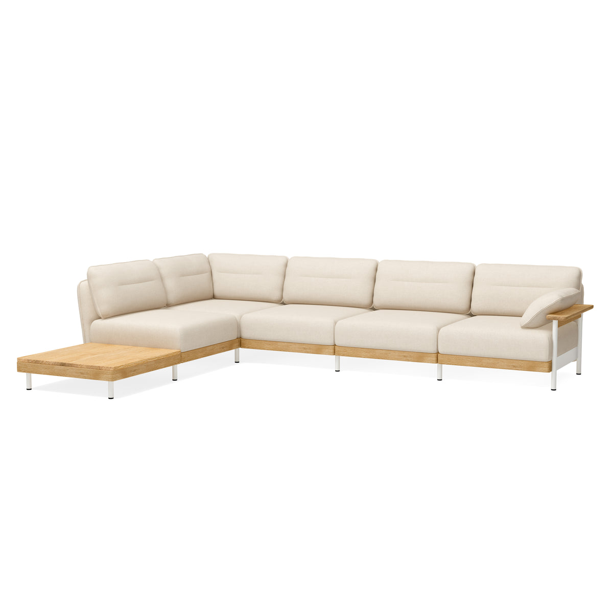Ecksofa 5-Sitzer beige mit integriertem Beistelltisch