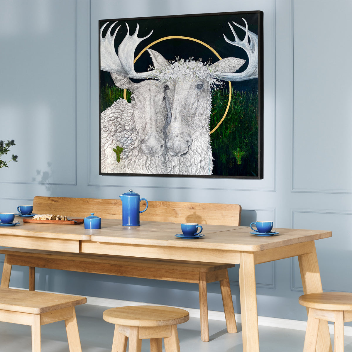 Gemälde mit Tier und Wald aus Acryl und Illustration