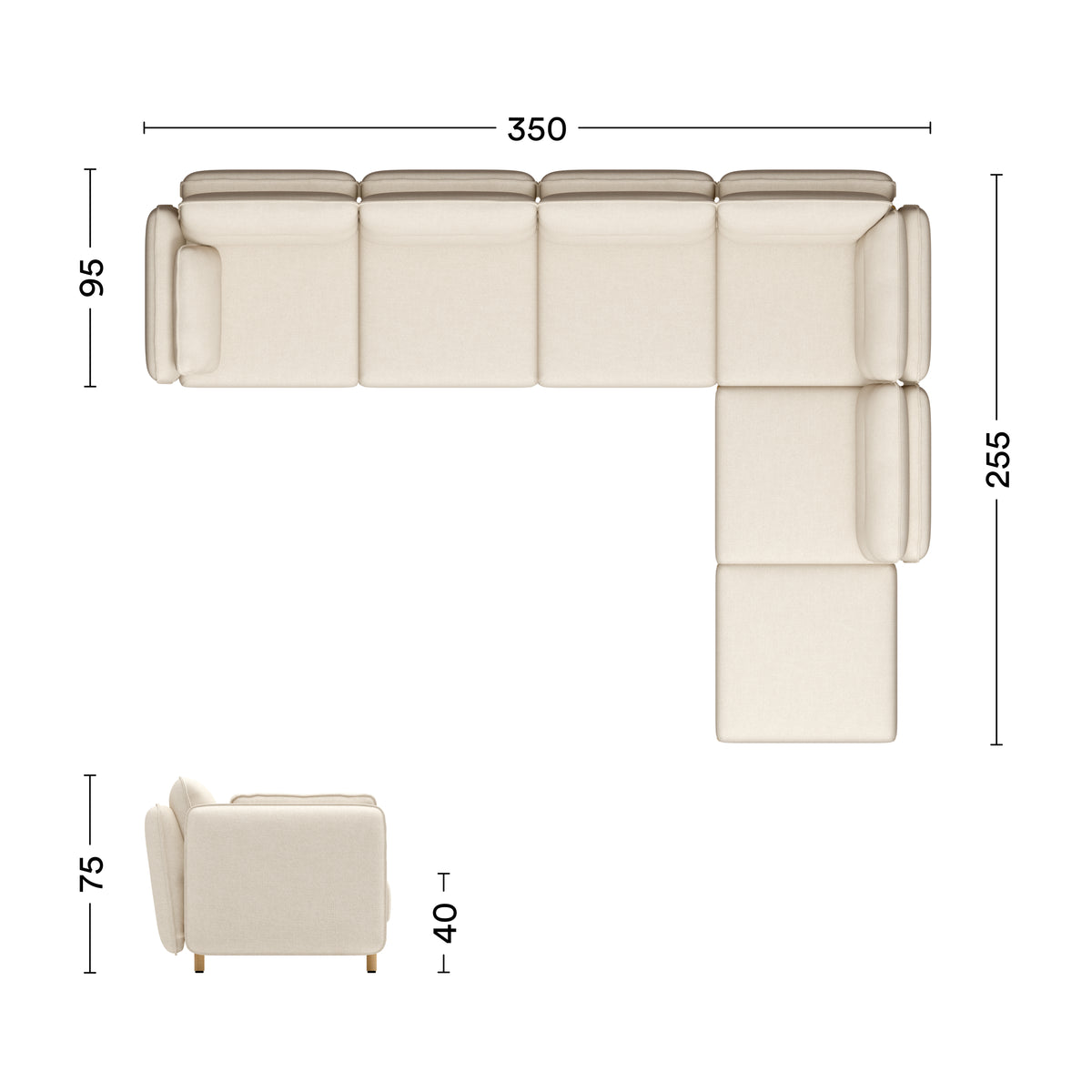 Maße Ecksofa Mio Soft Eiche 5-Sitzer mit Chaiselonge
