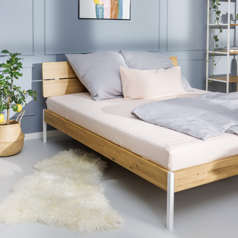 Bettwäsche Yume Rosa und Grau - Kopfkissen, Spannbettlaken und Bettdecke