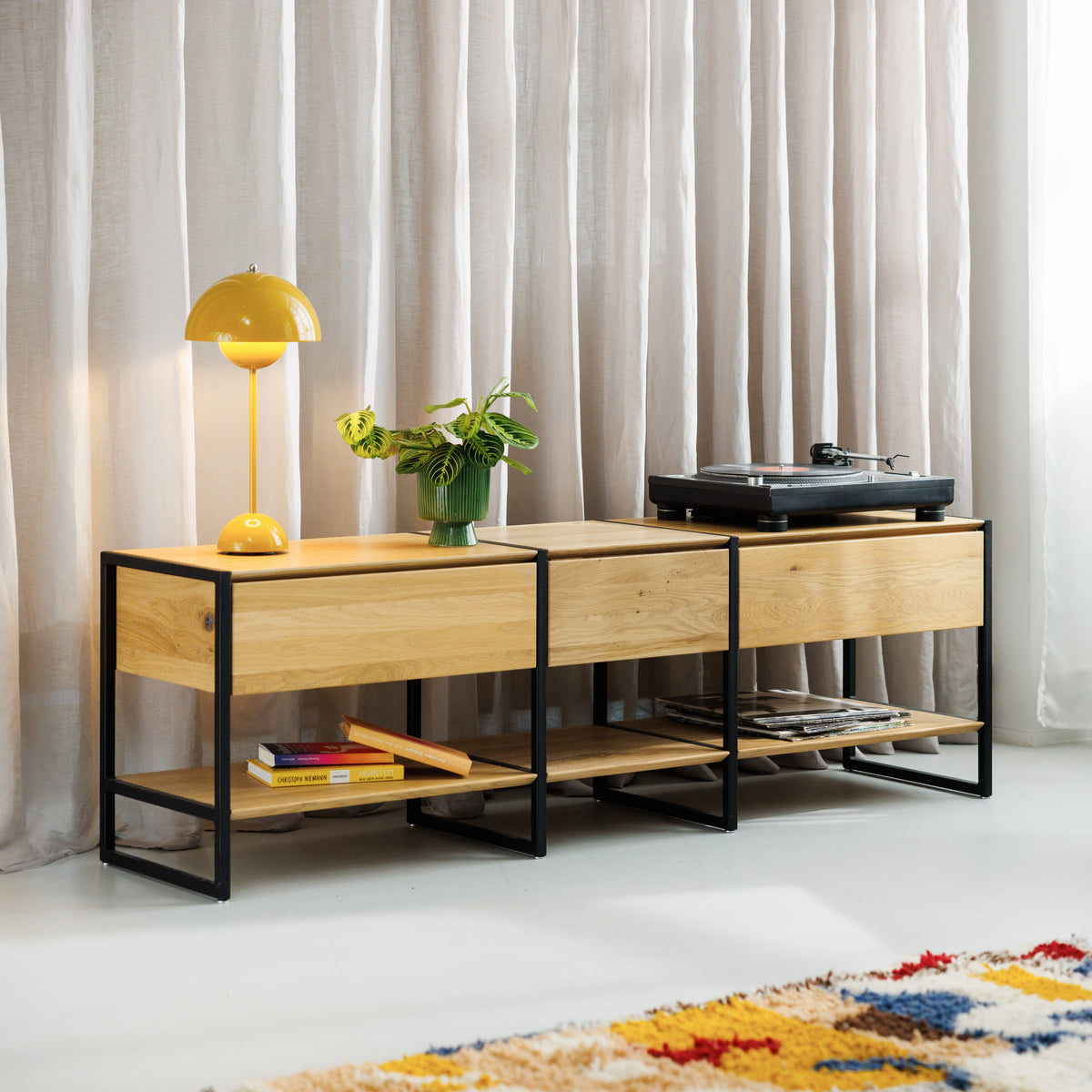 Modulares Sideboard System aus Eiche und Metall