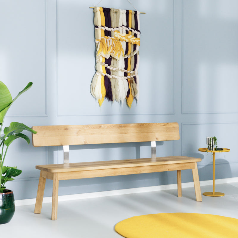 Sitzbank mit Rückenlehne aus Massivholz Eiche in zeitlosem Look
