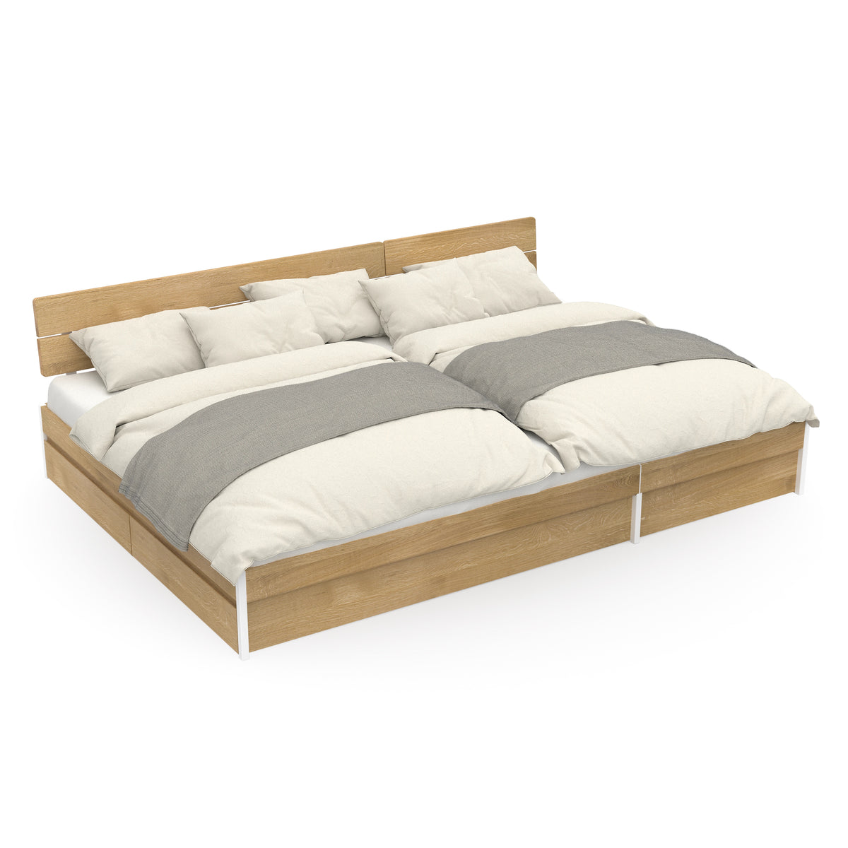 Großes Design Familienbett mit Bettkästen aus Eiche