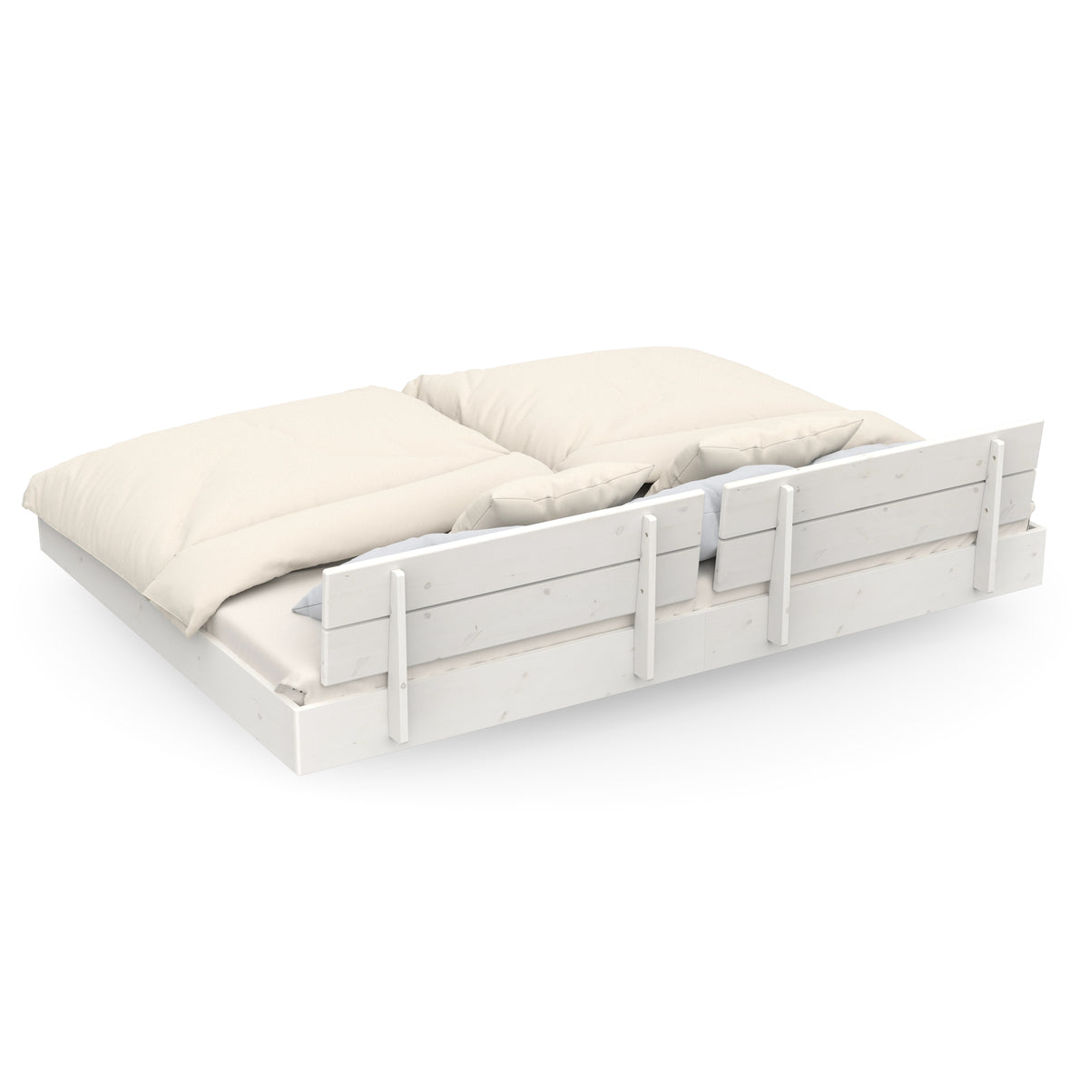 Großes Bett für die gesamte Familie in weißem Massivholz und puristischem Stil