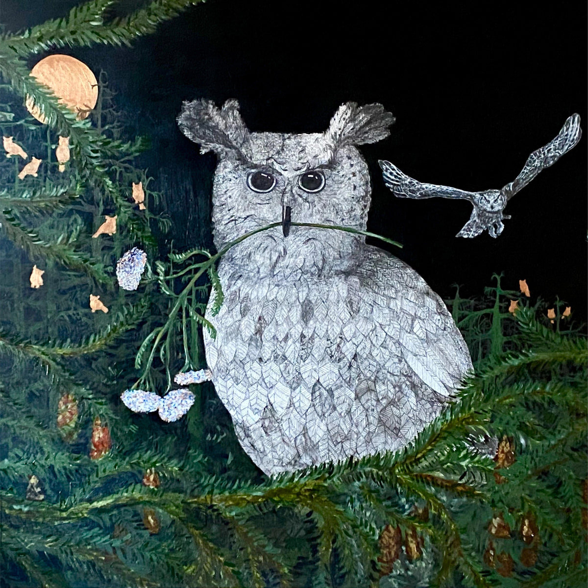 Kunst Eule im Wald 