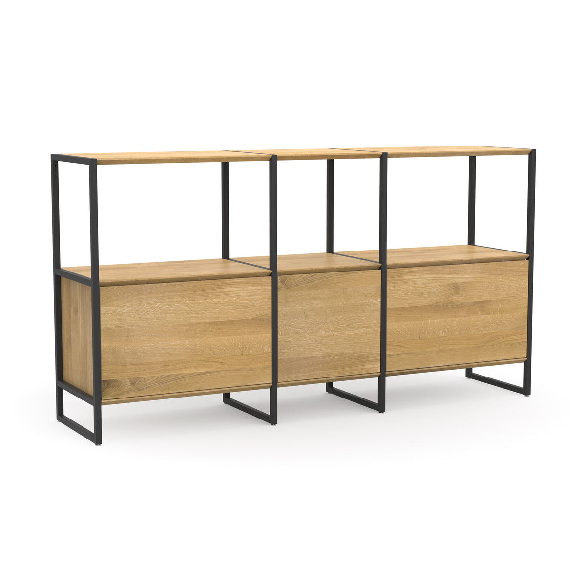 Highboard aus Eiche und schwarzem Metall