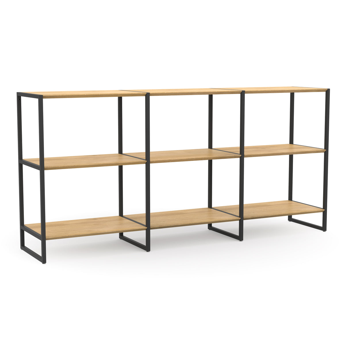 Design Highboard aus massiver Eiche und schwarzen Metallbeinen