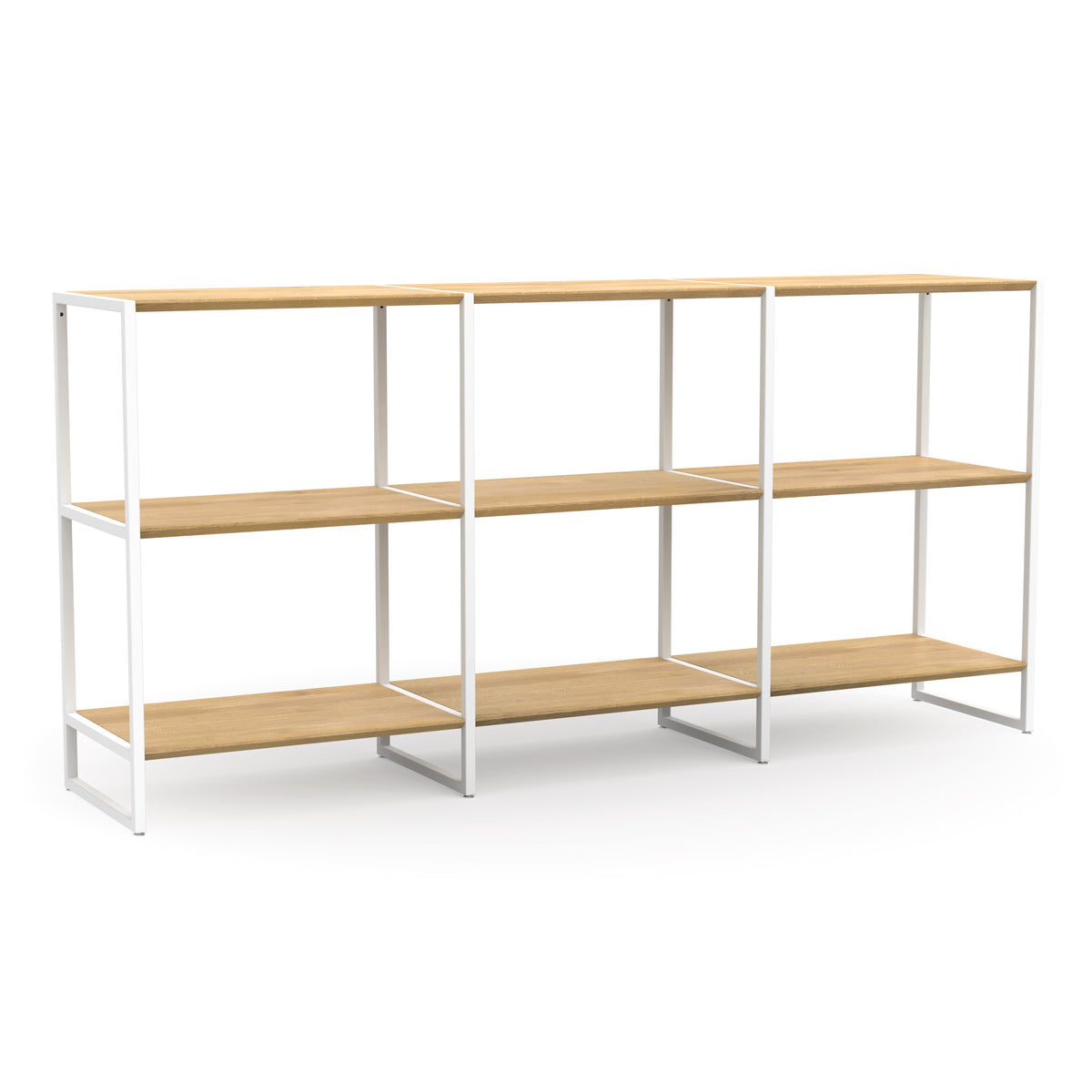 Design Highboard aus massiver Eiche und weißen Metallbeinen