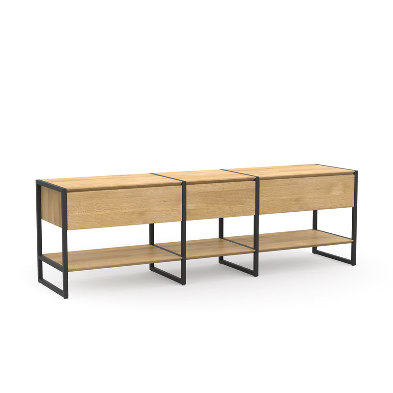 Premium Design Sideboard mit Schubladen heller Eiche und schwarzem Metallrahmen 