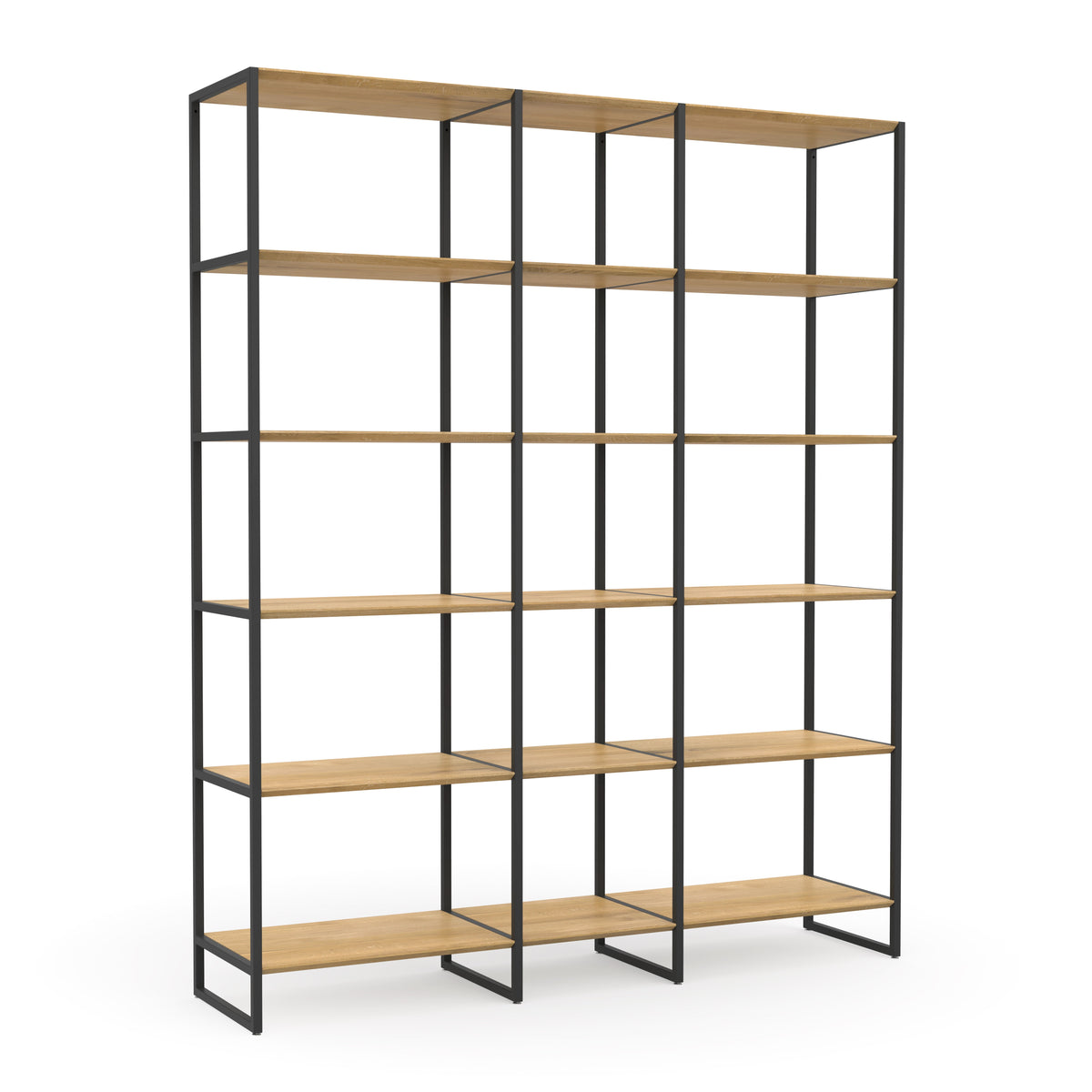 Design Regal mit schwarzem Metallgestell und Eiche