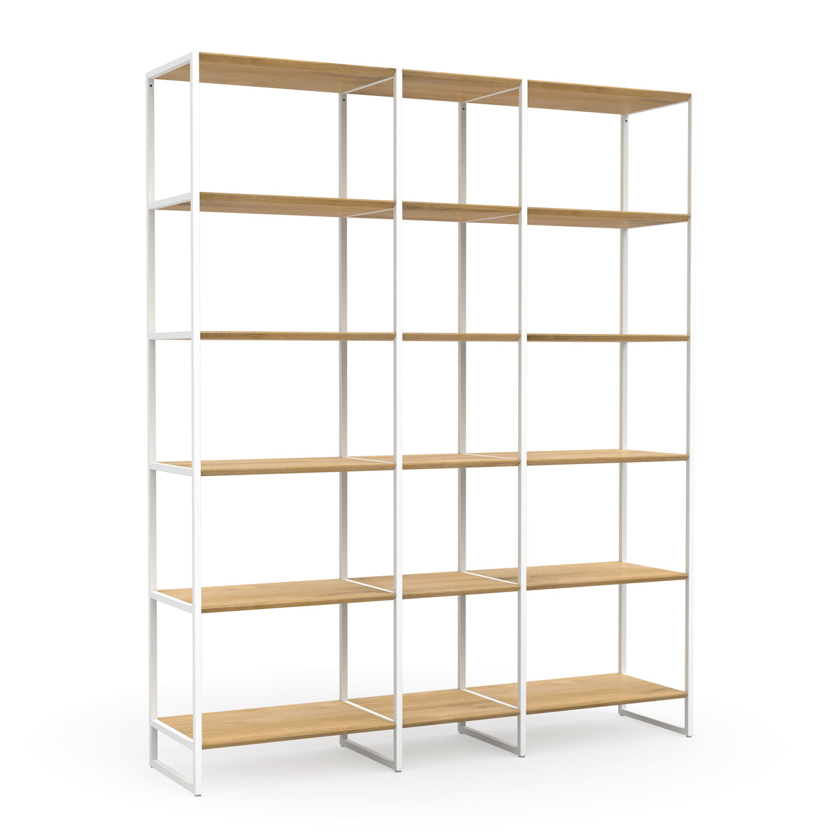Design Regal mit weißem Metallgestell und Eiche