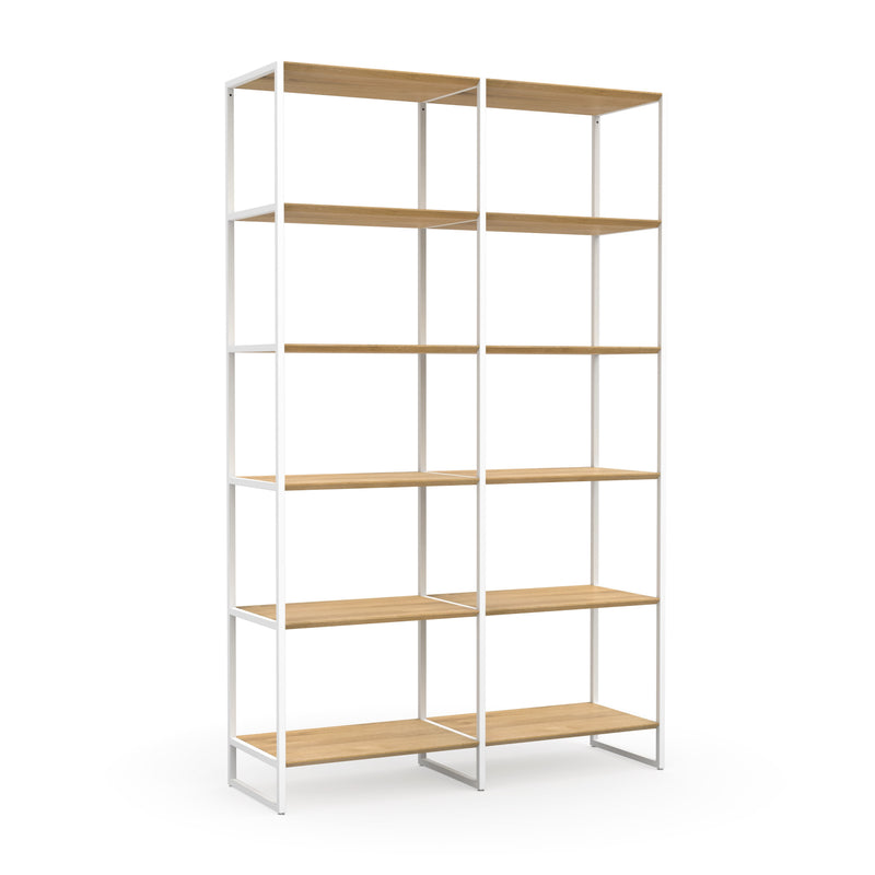 Minimalistisches Regal aus Eiche mit weißem Metallrahmen