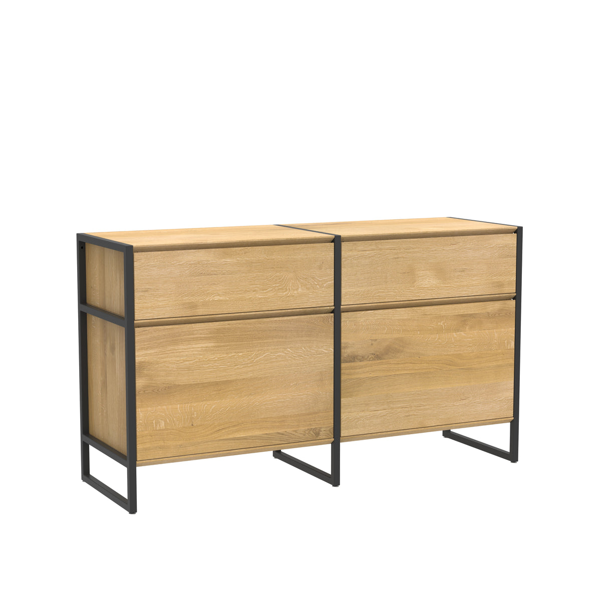 Schmales Design Sideboard aus Eiche und schwarzem Rahmen