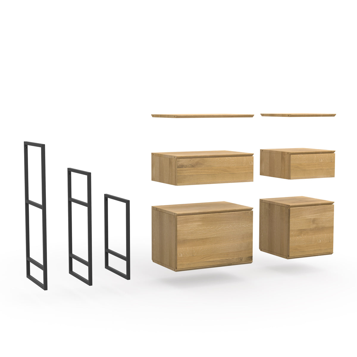 Sideboards Konfigurieren aus Massivholz mit schwarzem Metallrahmen, Schubladen oder Türen 