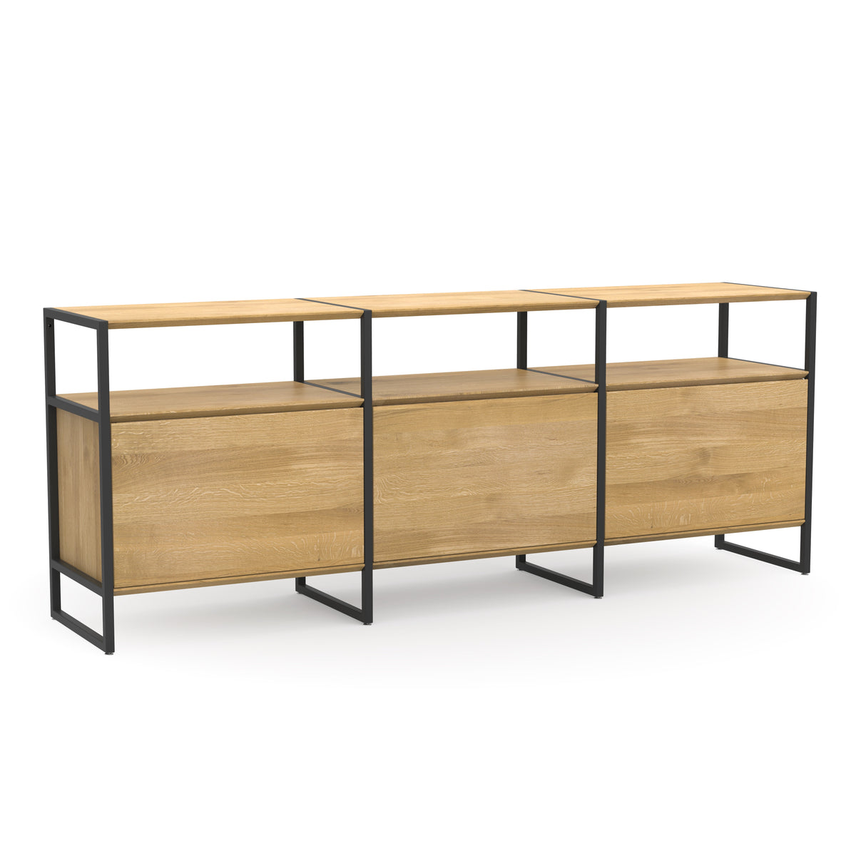 Design Sideboard aus Eiche und schwarzen Metallelementen - 3 Türen, 3 Regalböden