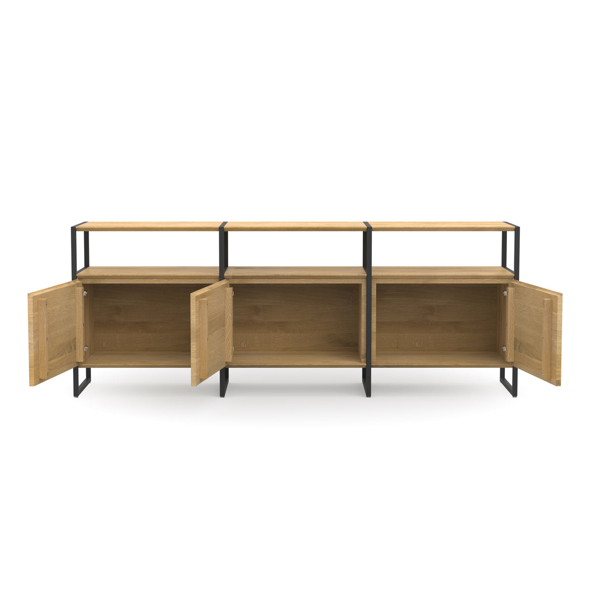 Sideboard aus Eiche mit schwarzem Metall und drei Türen