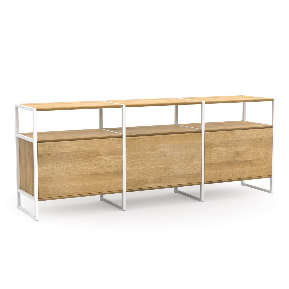 Sideboard aus Eiche und weißem Metall - 3 Türen
