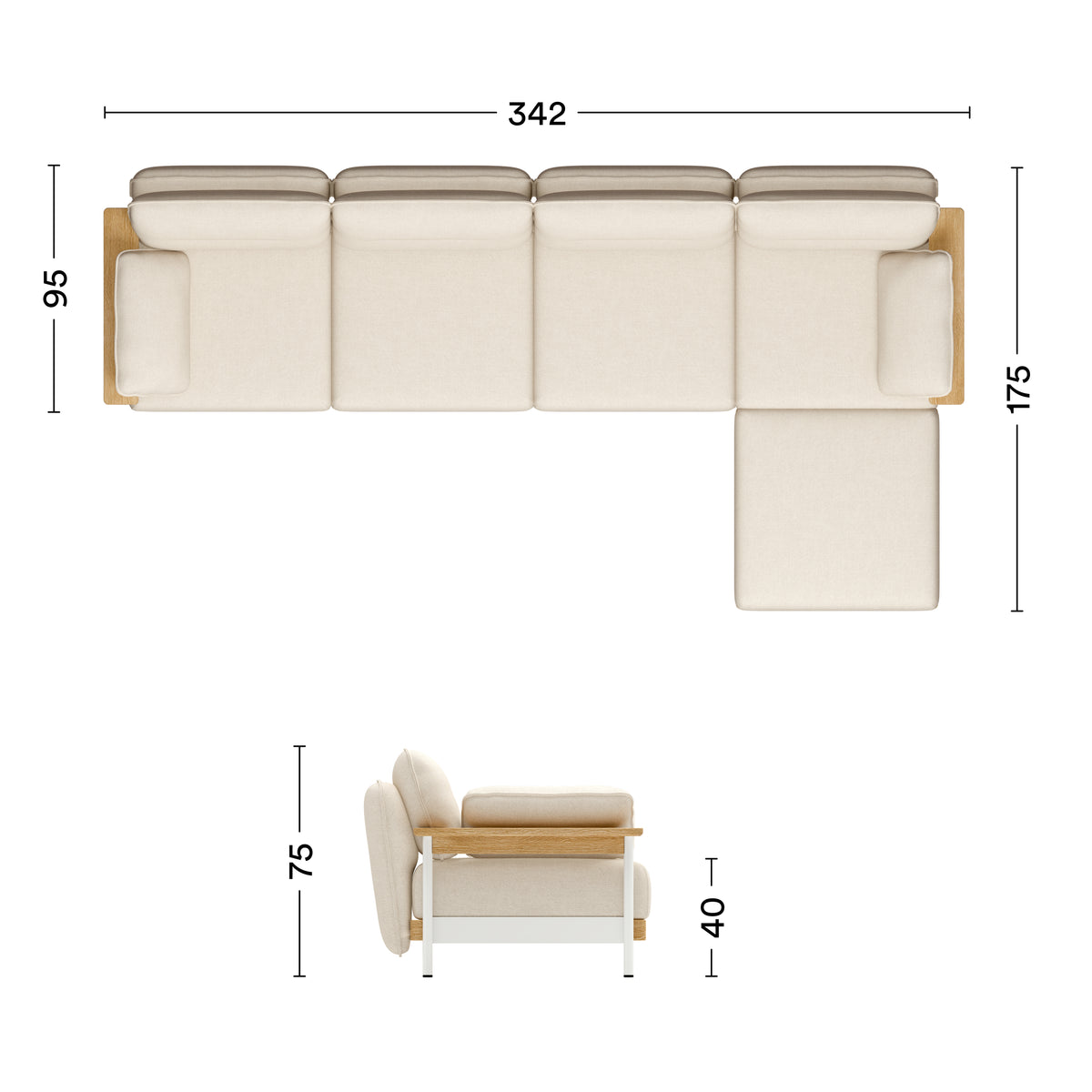 Maße Sofa Mio Lounge mit Chaiselongue 