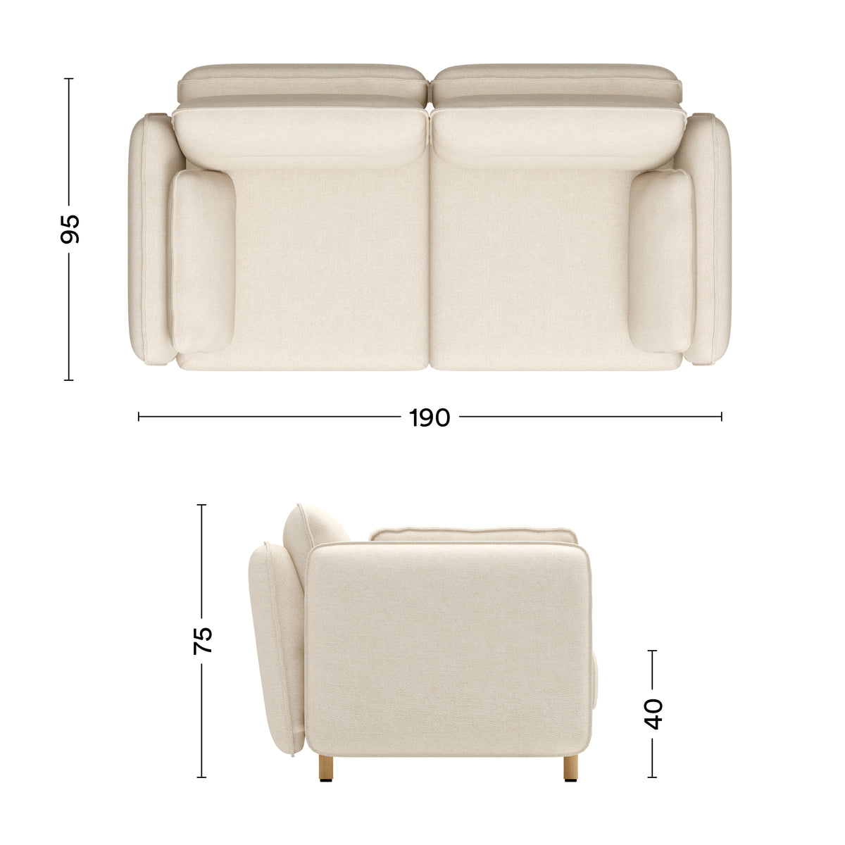 Maße Sofa Mio 2-Sitzer Soft Eiche