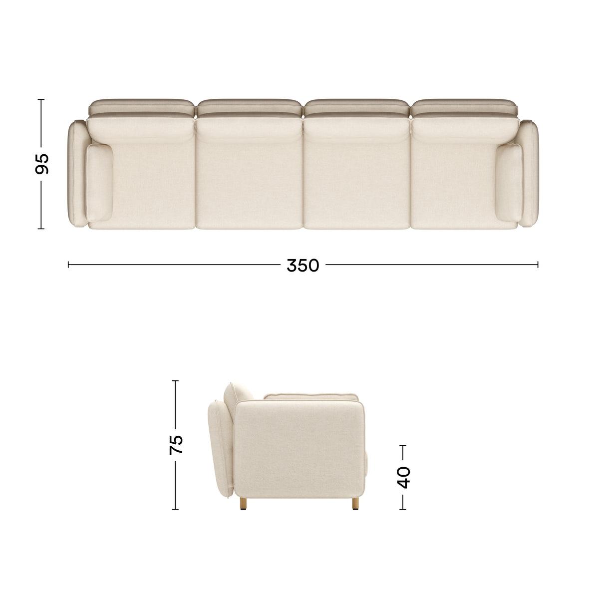 Maße Sofa Mio 4-Sitzer Soft Eiche