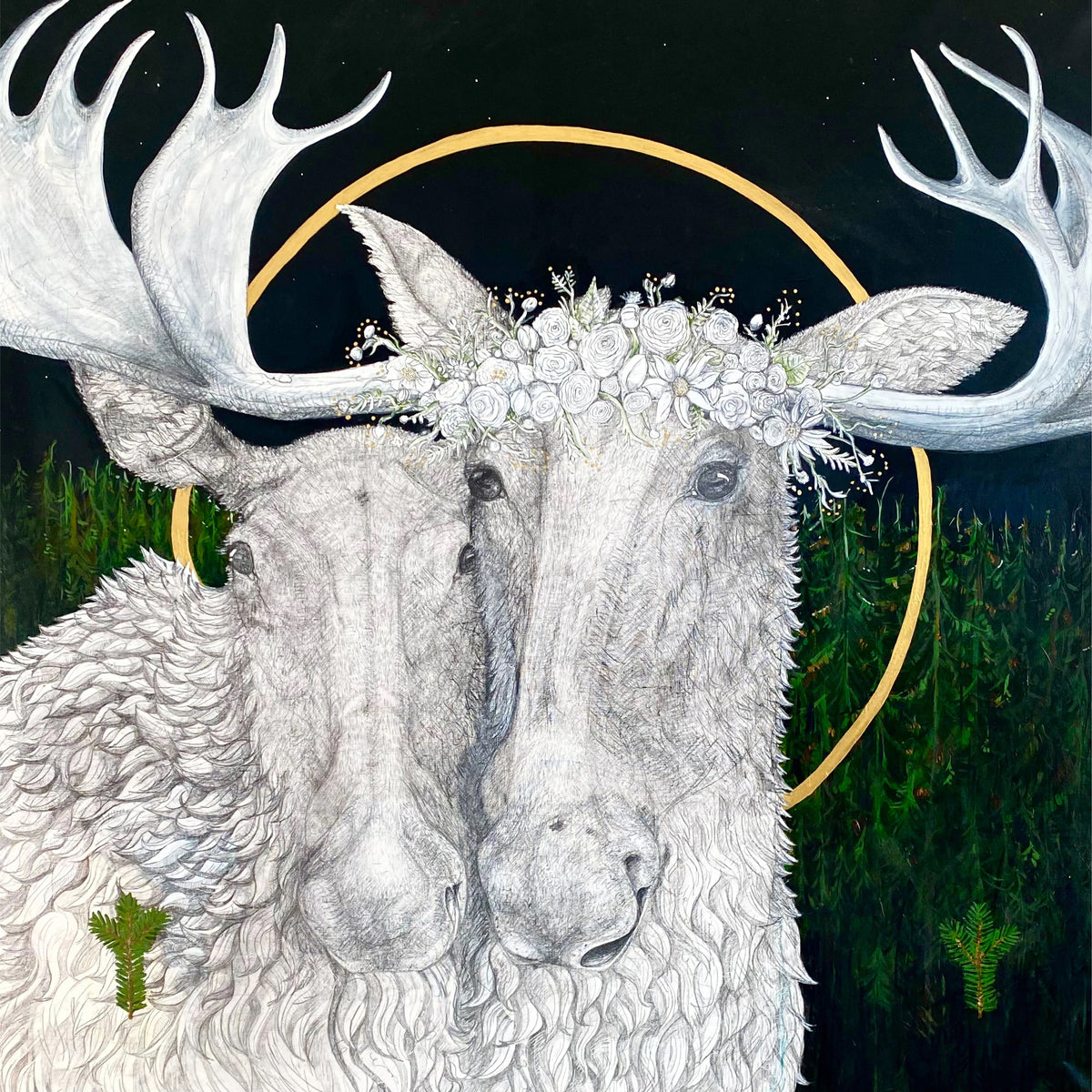 2 Elche Graphite und Acryl auf Leinwand Tanja Deschner 