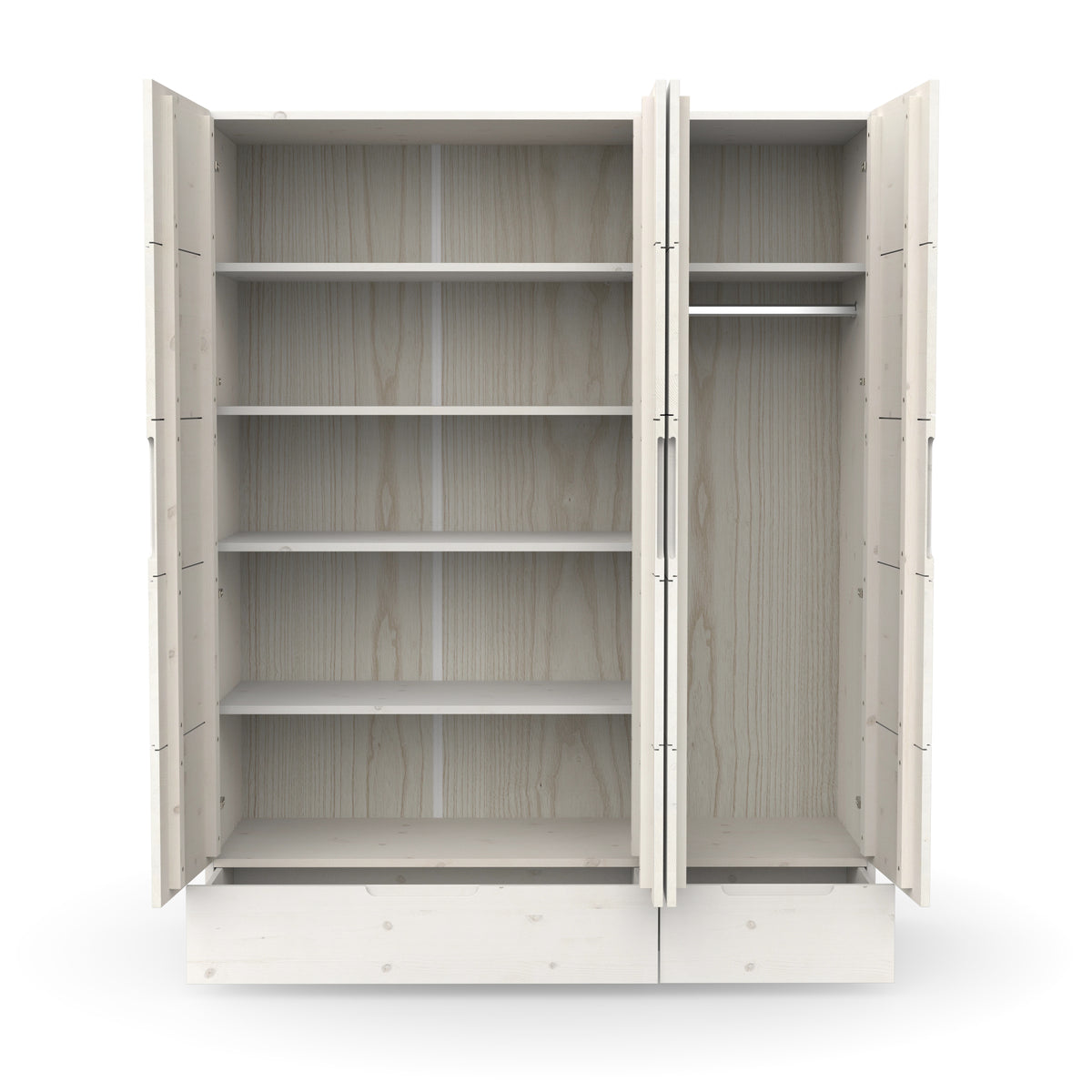 Kleiderschrank 3-Türer Massivholz weiß mit vielen Regalböden