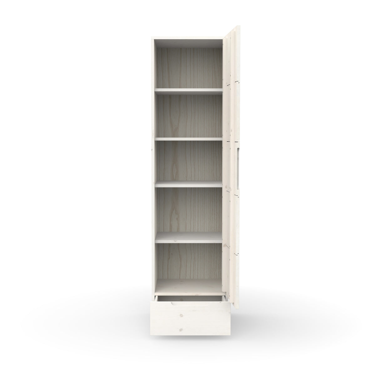 Geöffneter Kleiderschrank mit zusätzlichen Einlegeböden Massivholz weiß